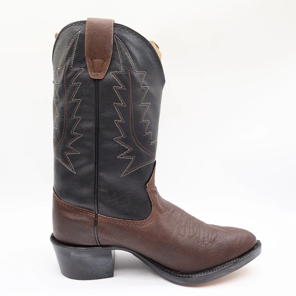 Wrangler Vintage Western Boots Youth 4.5 D Old Brown Leather Black NWT USA Made